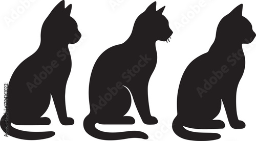 Three black cat silhouettes sitting side by side