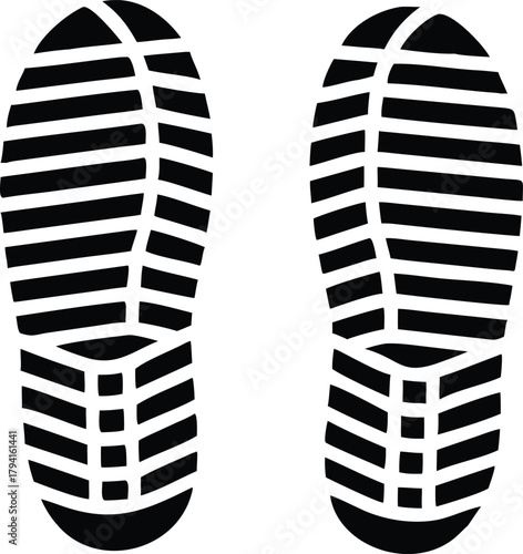 Black and white illustration depicting two shoe prints side by side