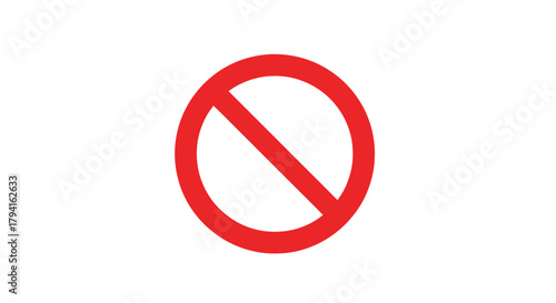 Red prohibition sign graphic illustration on white backdrop for design element
