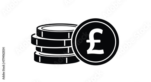 Stack of Pound Coins Black and White Graphic Illustration Finance