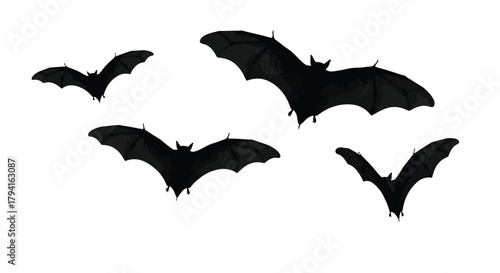 Black bat silhouettes flying spooky vector design isolated on white background