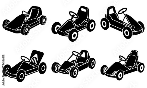 Dynamic go-kart illustrations for racing enthusiasts or design projects, conveying speed and excitement with a vintage and modern aesthetic