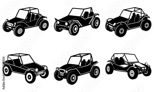 Explore adventure with these rugged off-road buggy icons originally designed as scalable vector graphics, perfect for adrenaline-fueled designs now as PNG