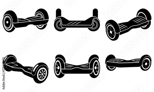 Sleek hoverboard collection showcases modern transportation, perfect for futuristic designs, tech illustrations, or urban mobility concepts