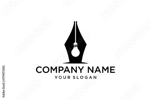 Pen Nib and Light Bulb Idea Logo Design