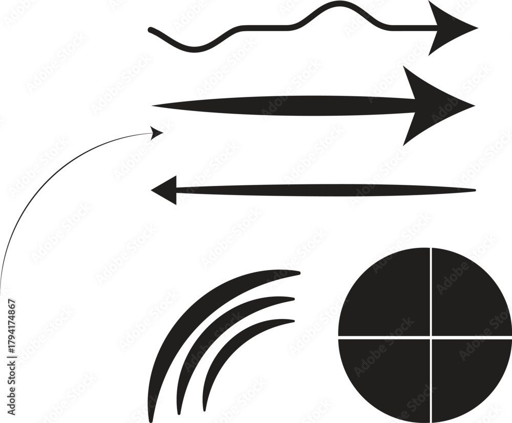 Fototapeta premium Set of black arrows and abstract graphic elements direction