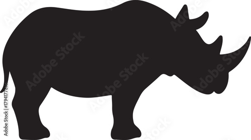 Silhouette Of Rhinoceros Standing With Two Horns On Its Snout In Vector Format With Copy Space
