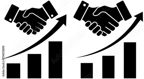 Business growth and partnership success illustrated with handshake and rising graph