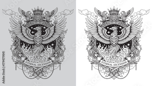 Eternal Ascension: Phoenix Rising from Flames in Cosmic Frame with Thorns