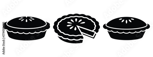pie minimal flat icon set, black color and white background