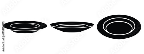 plate minimal flat icon set, black color and white background