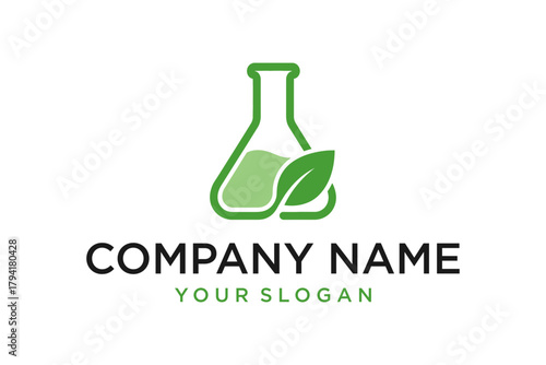Eco-Friendly Science Logo with Laboratory Flask and Green Leaf Design