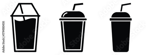 protein shake minimal flat icon set, black color and white background