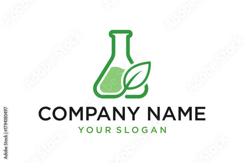 Green Chemistry Flask and Leaf Logo Design for Natural Science and Organic Research