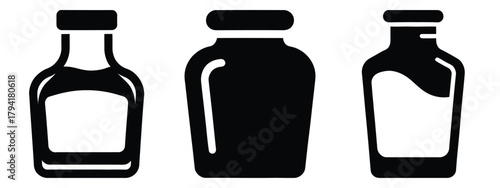 salad dressing minimal flat icon set, black color and white background