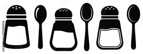 salt shaker minimal flat icon set, black color and white background