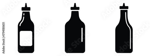 sauce bottle minimal flat icon set, black color and white background