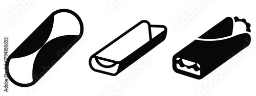 sandwich wrap minimal flat icon set, black color and white background