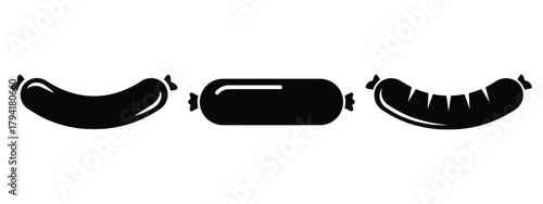 sausage minimal flat icon set, black color and white background