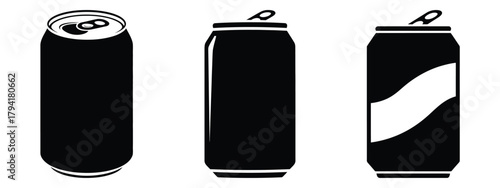 soda can minimal flat icon set, black color and white background
