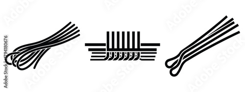 spaghetti minimal flat icon set, black color and white background