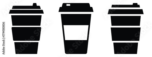 takeaway coffee minimal flat icon set, black color and white background