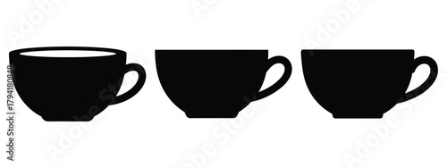 tea cup minimal flat icon set, black color and white background