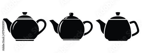 tea pot minimal flat icon set, black color and white background