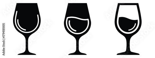 wine glass minimal flat icon set, black color and white background