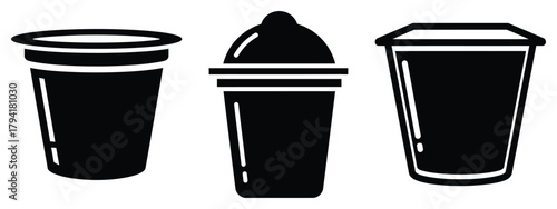 yogurt cup minimal flat icon set, black color and white background
