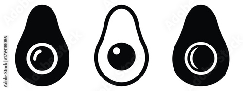 avocado minimal flat icon set, black color and white background