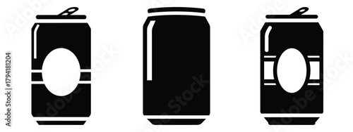 beer can minimal flat icon set, black color and white background