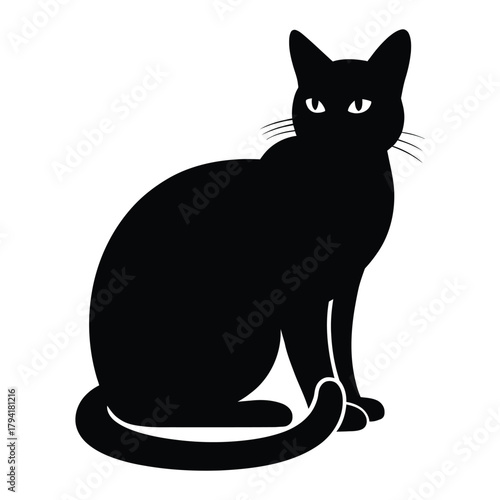 Sitting cat side view Vector, Silhouette, Illustration