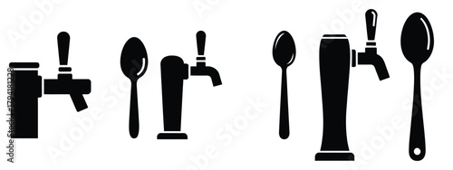 beer tap minimal flat icon set, black color and white background