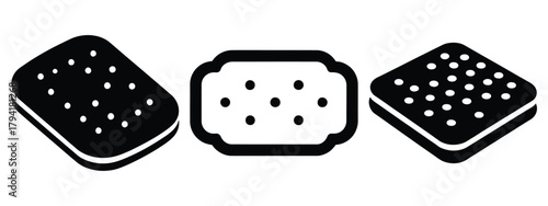 biscuit minimal flat icon set, black color and white background