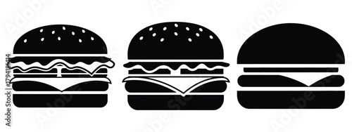 burger minimal flat icon set, black color and white background
