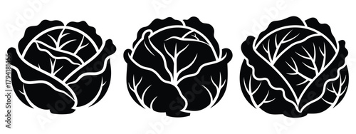 cabbage minimal flat icon set, black color and white background