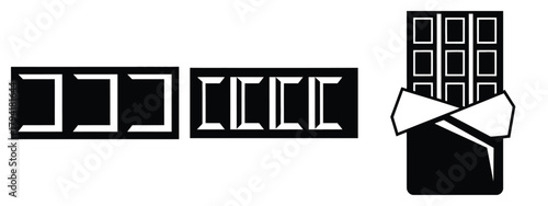 chocolate bar minimal flat icon set, black color and white background