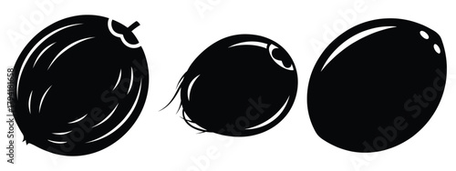 coconut minimal flat icon set, black color and white background