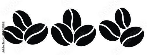 coffee beans minimal flat icon set, black color and white background