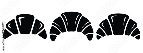croissant minimal flat icon set, black color and white background