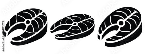 fish fillet minimal flat icon set, black color and white background