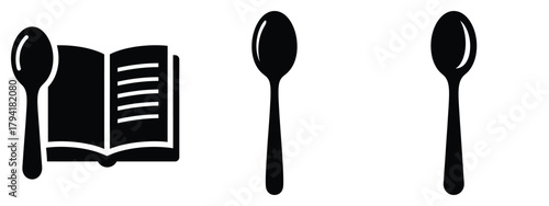 food recipe minimal flat icon set, black color and white background