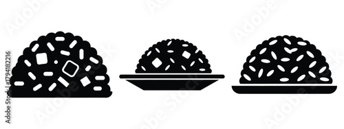 fried rice minimal flat icon set, black color and white background