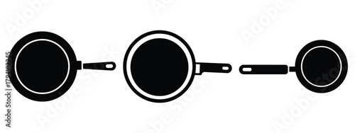 frying pan minimal flat icon set, black color and white background