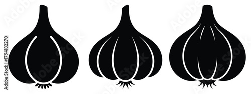 garlic minimal flat icon set, black color and white background