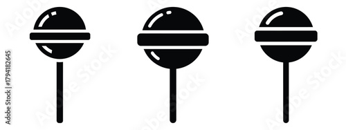 lollipop minimal flat icon set, black color and white background