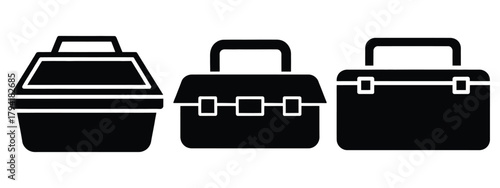 lunch box minimal flat icon set, black color and white background