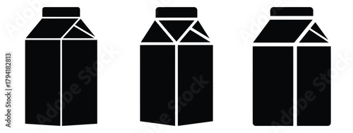 milk carton minimal flat icon set, black color and white background