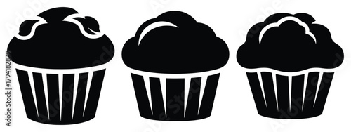 muffin minimal flat icon set, black color and white background